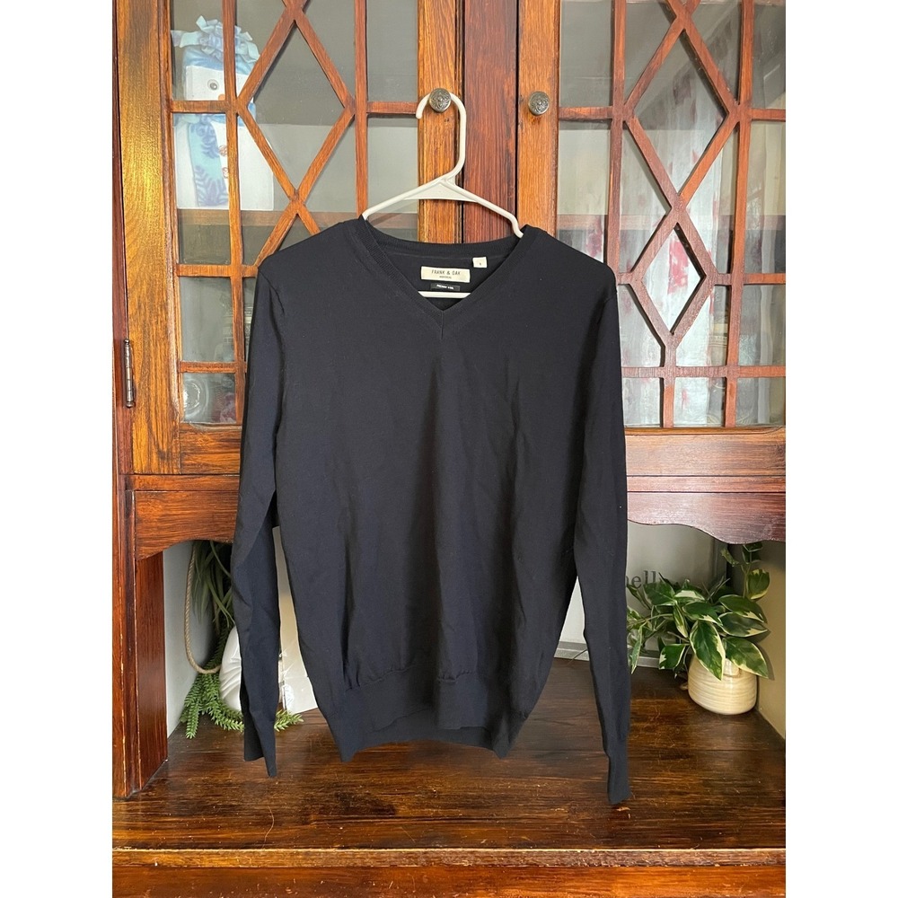 FRANK & OAK Mens V Neck Sweater Premium Wool Black Size Small‎
